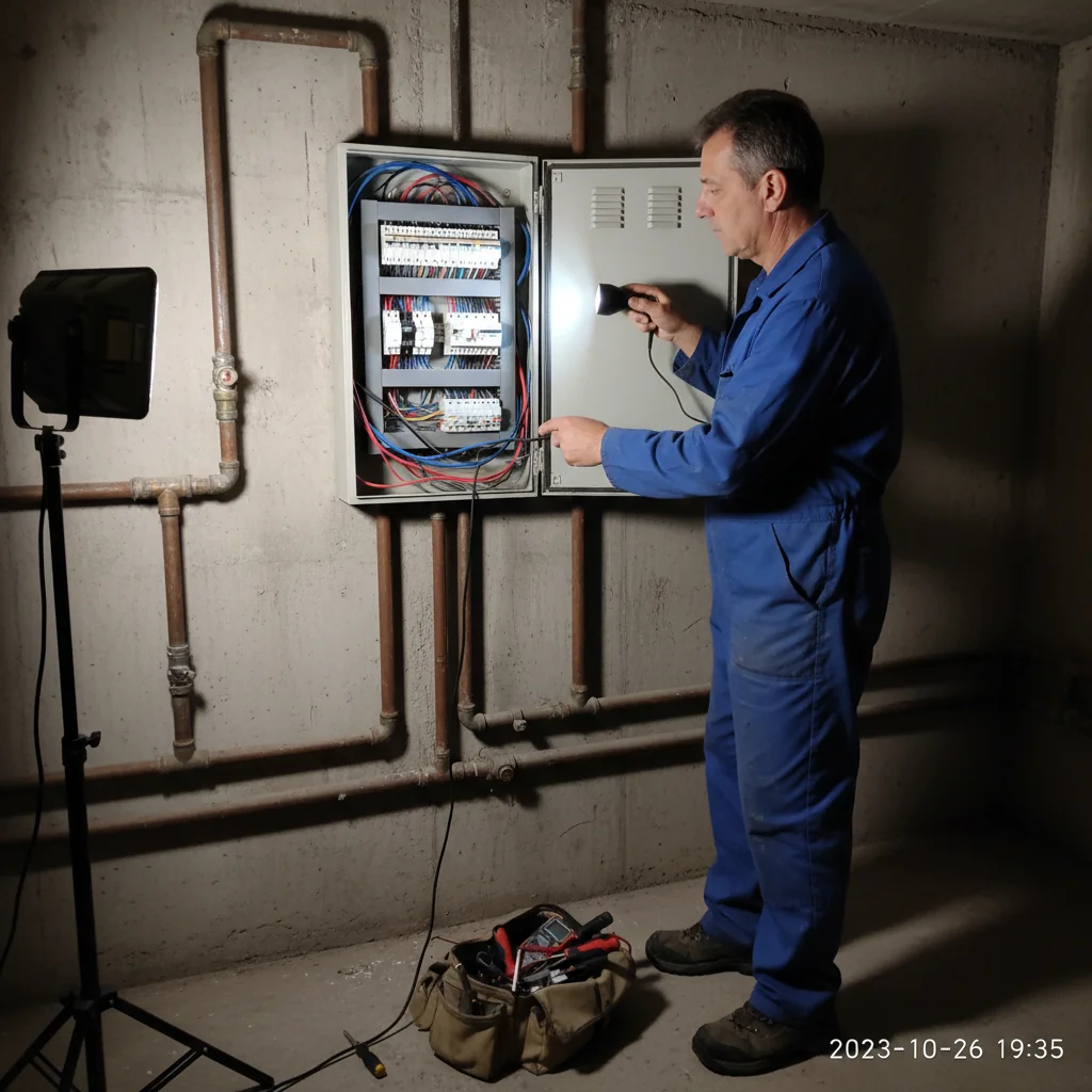Elettricista che controlla il quadro elettrico a Varese